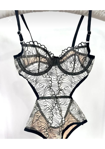 Siyah Balenli Transparan Dantelli Bodysuıt fiyatları