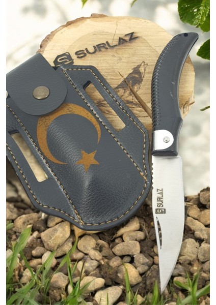 Isme Özel Outdoor Bıçak Kamp Çakısı Dövme Çelik Ay Yıldız Deri Kılıf