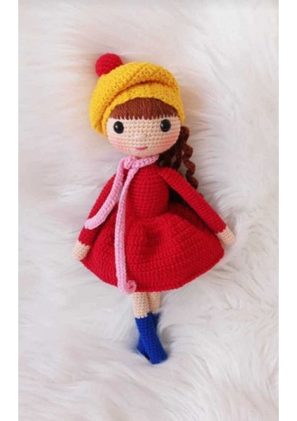 Kırmızı Narin Bebek Organik Örgü Oyuncak