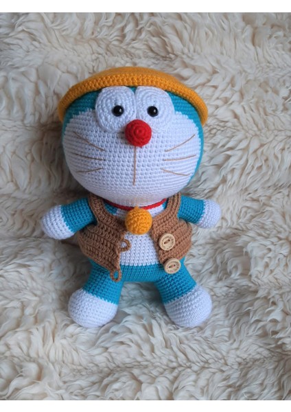 Şapkalı Kedi Doremon Amigurumi Organik Örgü Oyuncak