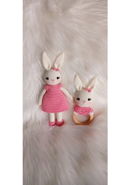 Pembe Kız Tavşancık Seti Amigurumi Organik Oyuncak