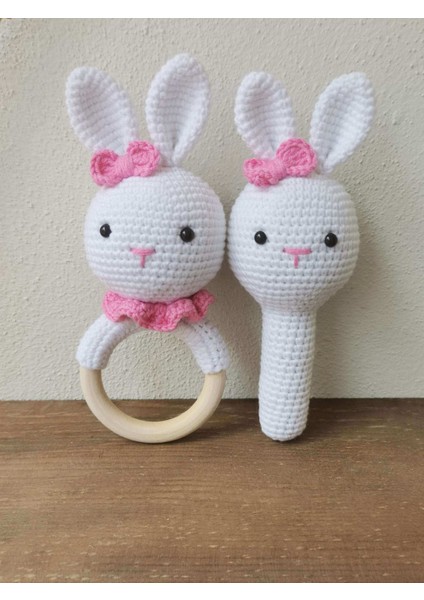Tavşan 2li Çıngırak Seti Organik Örgü Oyuncak