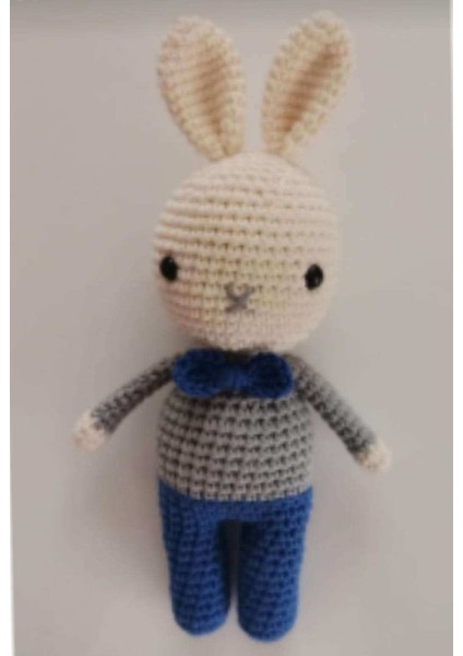 Süslü Minik Erkek Tavşan Organik Örgü Oyuncak