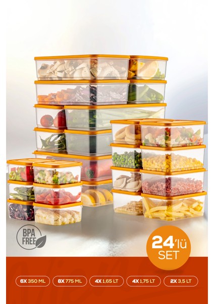 24LÜ Buzdolabı Düzenleyici Organizer Mikrodalgaya Uygun Difriz Saklama Kabı Turuncu