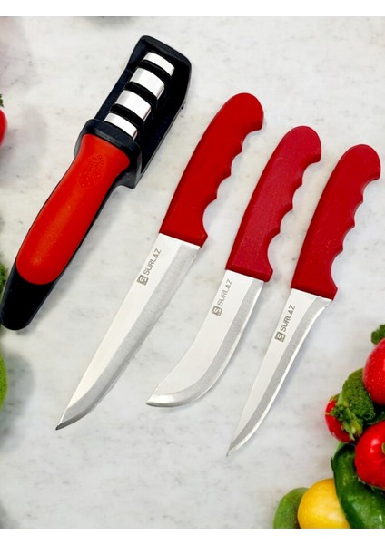 4 Parça Mutfak Kasap Bıçak Seti Ultra Keskinleştirici Bileme Aparatı
