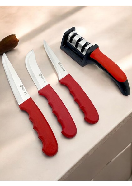 4 Parça Mutfak Kasap Bıçak Seti Ultra Keskinleştirici Bileme Aparatı