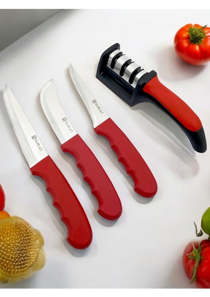 4 Parça Mutfak Kasap Bıçak Seti Ultra Keskinleştirici Bileme Aparatı
