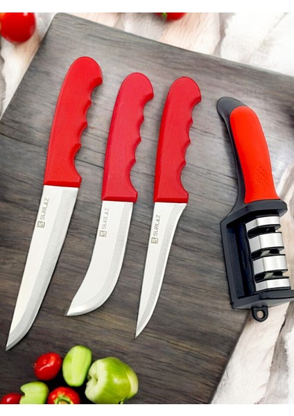 4 Parça Mutfak Kasap Bıçak Seti Ultra Keskinleştirici Bileme Aparatı