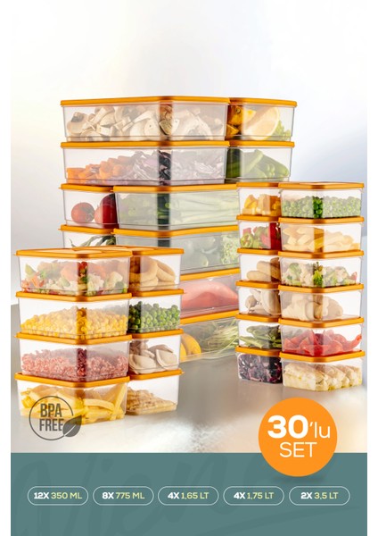 30LU Buzdolabı Düzenleyici Organizer Mikrodalgaya Uygun Difriz Saklama Kabı Turuncu