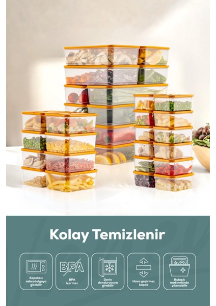 30LU Buzdolabı Düzenleyici Organizer Mikrodalgaya Uygun Difriz Saklama Kabı Turuncu