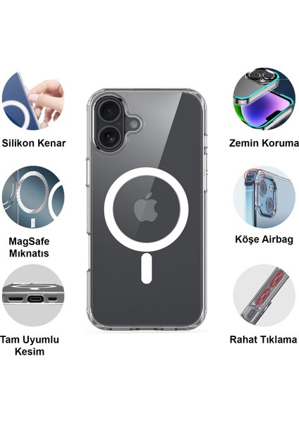 Apple iPhone 16 Plus Magsafe Wireless Şarj Özellikli Şeffaf Kılıf