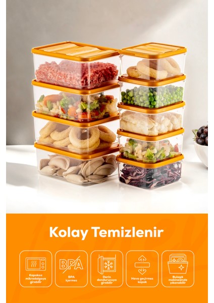 10LU Buzdolabı Düzenleyici Organizer Mikrodalgaya Uygun Difriz Saklama Kabı Turuncu modelleri