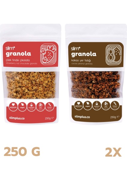Glutensiz Granola Mix Paket Çilek Granola 250 gr ve Kakao Granola 250 gr
