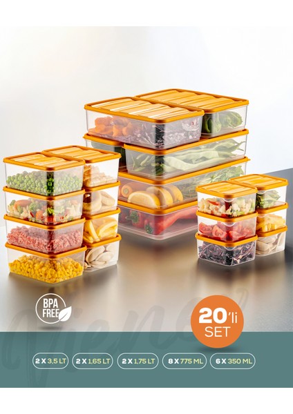 20LI Buzdolabı Düzenleyici Organizer Mikrodalgaya Uygun Difriz Saklama Kabı Turuncu