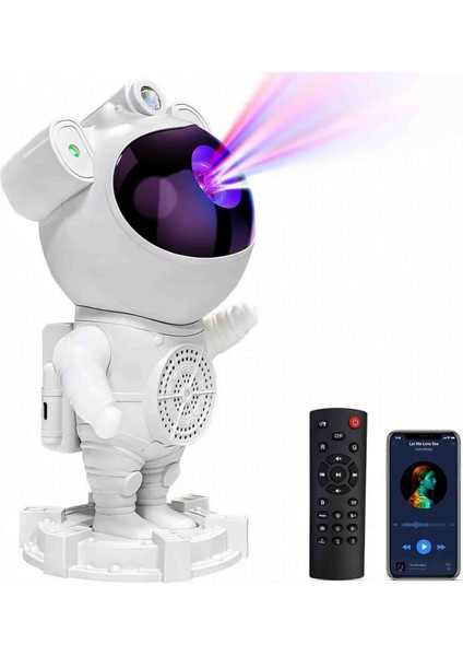 Astronot Projektör Bluetooth Hoparlör Uzaktan Kumandalı 8 Projeksiyon Galaksi Efektleri Gece Lambası
