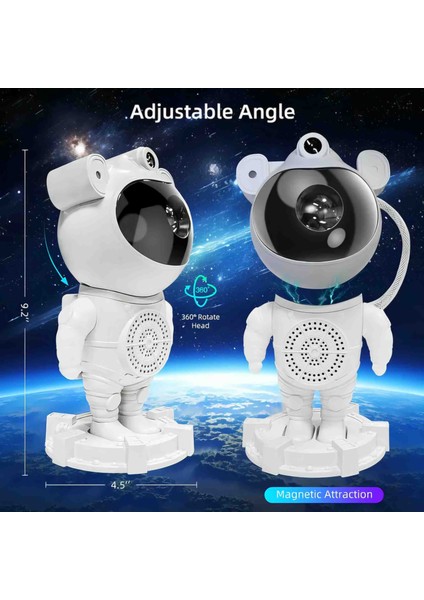 Astronot Projektör Bluetooth Hoparlör Uzaktan Kumandalı 8 Projeksiyon Galaksi Efektleri Gece Lambası