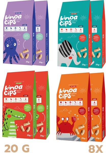 8 Paket 20G Sade Kinoa Cipsi For Kids Glutensiz Vegan Yağsız Cips Çocuklara Özel Ambalaj Karışık Ambalajlar