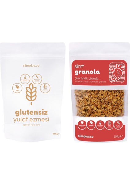 Çikolata Çilek Fındık Glutensiz Ilave Şekersiz Vegan Granola 250 gr ve 500 gr Yulaf Ezmesi Paketi