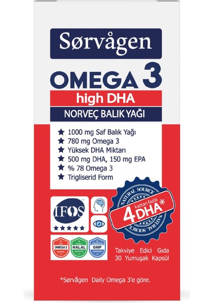 High Dha Norveç Balık Yağı, 30 Kapsül, (Beyin ve Göz Için*)