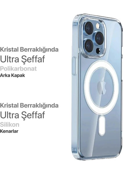 iPhone 16 Pro Max 3D Kamera Koruma Magsafe Şarj Özellikli Arkası Sert Kenarları Yumuşak Şeffaf Sararmaz Darbe Emici Kılıf Case