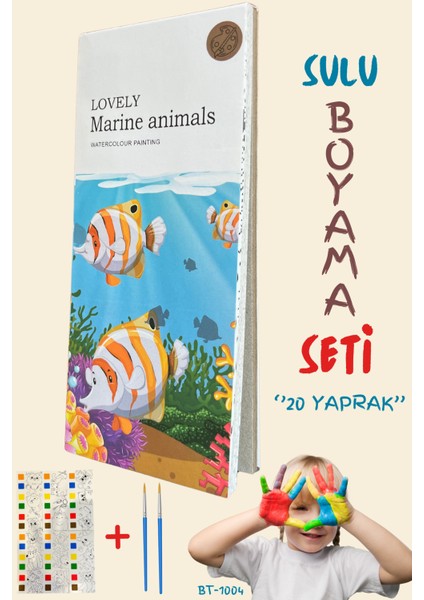 Okyanus Yeni Sulu Boya Boyama Kitabı Seti, Montessori Painting, Boya ve Fırçalı 20 Yaprak