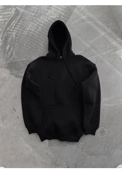 Kapşonlu Üç Iplik Penye Basic Sweatshirt - Siyah fiyatları