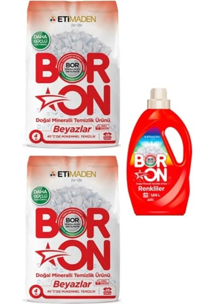 Boron Çamaşır Deterjanı Doğal Toz Temizlik Ürünü Beyazlar 2 Adet*4 kg Boron Renkliler Için Sıvı Temizlik Ürünü