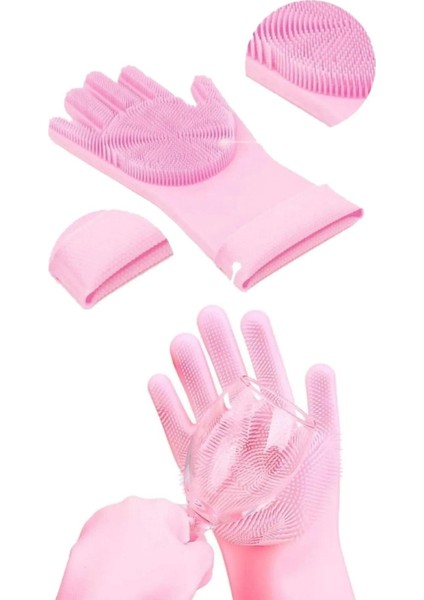 Marıya Home (4 Adet) Yumuşak Silikon Bulaşık Yıkama Ovma Elastik Yalıtım Mutfak Banyo Temizlik Eldiveni Tırtıklı fırsatları