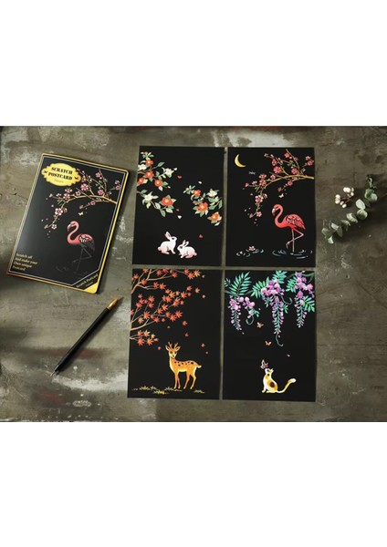 Sihirli Kazımalı Gökkuşağı A5 Boy 30 x 14 cm Spiralli Kalemli Defter Kağıt Pembe Kapak