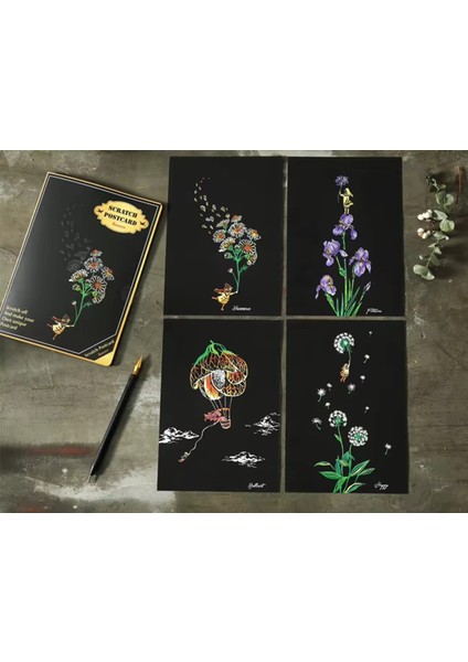 Sihirli Kazımalı Gökkuşağı 6A Boy 15 x 10 cm Spiralli Kalemli Defter Kağıt Yeşil Kapak
