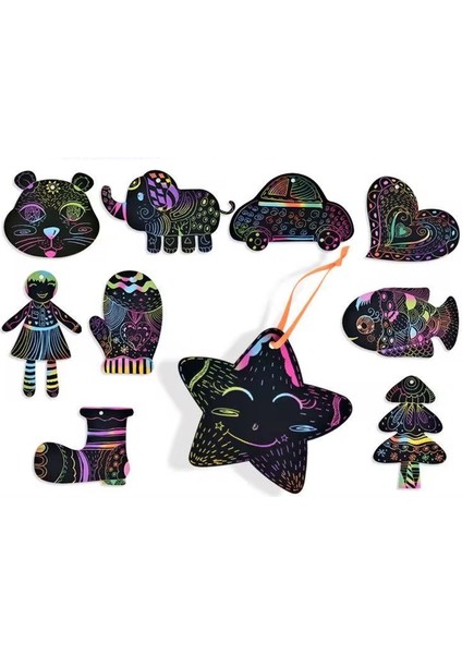 Sihirli Kazımalı Gökkuşağı 6A Boy 15 x 10 cm Spiralli Kalemli Defter Kağıt Yeşil Kapak