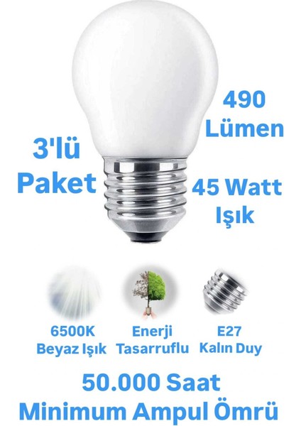 ACK 5W Top Ampul Beyaz Işık E27 Duylu Avize Ampulü 490 Lümen Küçük Ampul