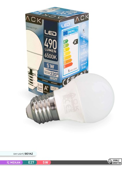 ACK 5W Top Ampul Beyaz Işık E27 Duylu Avize Ampulü 490 Lümen Küçük Ampul fiyatları