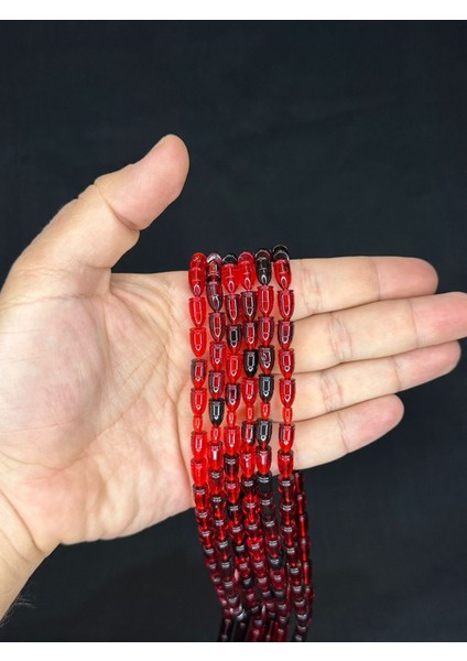 mermi Kesim Kırmızı Renk Plastik Tesbih 6 adet Set T-478-6