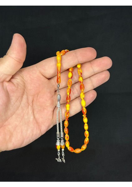 Arpa Kesim Sarı Kırmızı Renk Beyrut Toz Kehribar Tesbih 10 adet Set T-482-10