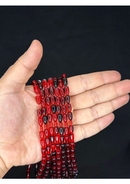 mermi Kesim Kırmızı Renk Plastik Tesbih 7 adet Set T-478-7