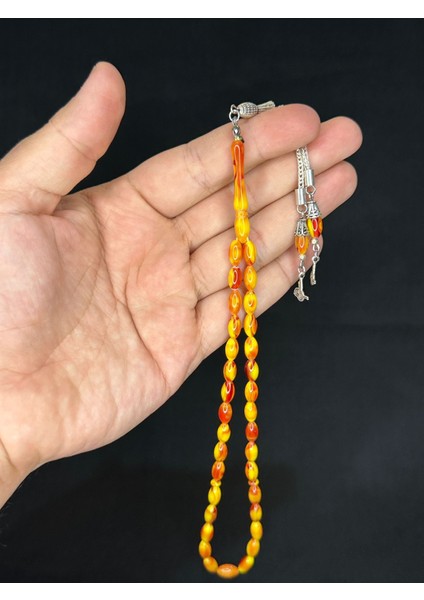 Arpa Kesim Sarı Kırmızı Renk Beyrut Toz Kehribar Tesbih 3 adet Set T-482-3