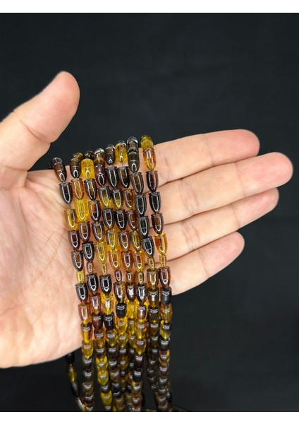 Mermi Kesim Sarı-Siyah Renk Plastik Tesbih 8 adet Set T-481-8