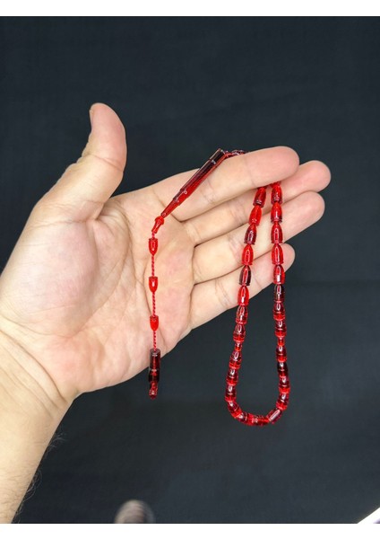 mermi Kesim Kırmızı Renk Plastik Tesbih 5 adet Set T-478-5