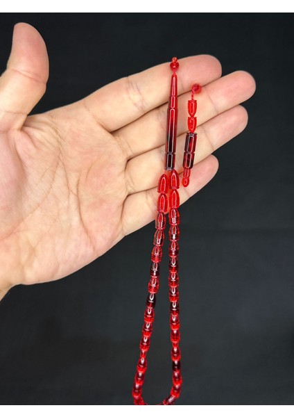 mermi Kesim Kırmızı Renk Plastik Tesbih 5 adet Set T-478-5
