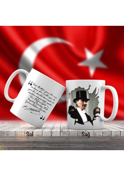 Modern Şapkalı ve Kıyafetli Mustafa Kemal Atatürk ve Unutulmayan Sözleri -Kupa Bardak