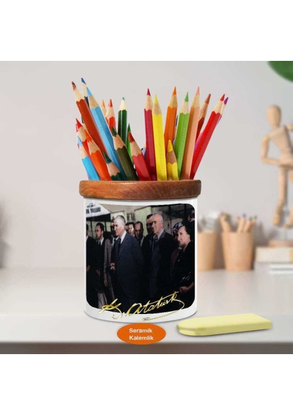 Mustafa Kemal Atatürk Ahşap Seramik Kalemlik-Ataturk (979) fiyatları