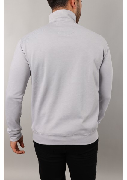 Erkek Uzun Kollu Slim Fit Pamuklu Yarım Fermuarlı Sweatshirt