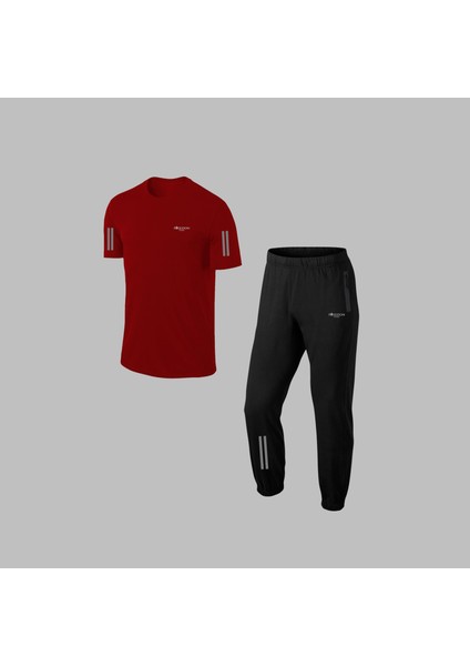 Büyük Beden Erkek Bordo Özel Supra Penye Kumaş Fermuarlı Tshirt-Eşofman Seti (4xl- 10XL)