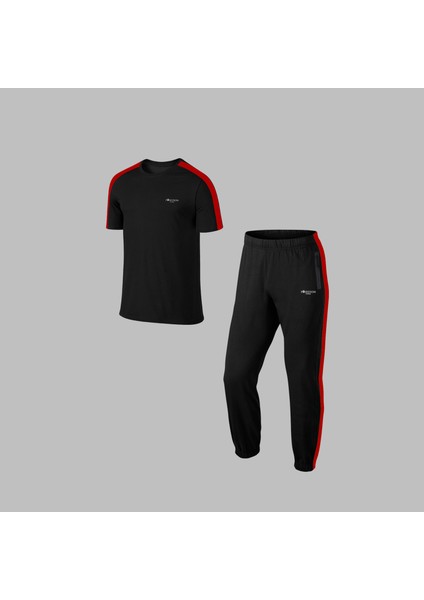 Büyük Beden Erkek Siyah Özel Supra Penye Kumaş Cep Detaylı Fit Koşu Seti (4xl- 10XL)