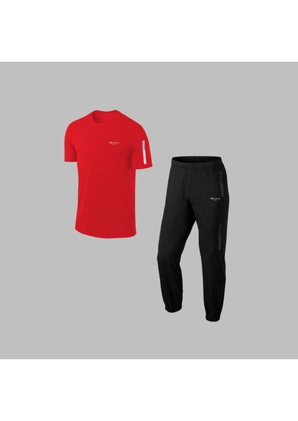 Büyük Beden Erkek Kırmızı Özel Supra Penye Kumaş Rahat Cepli Tshirt-Eşofman Takımı (4xl- 10XL)
