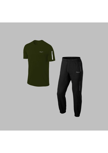 Büyük Beden Erkek Haki Özel Supra Penye Kumaş Rahat Tshirt-Eşofman Takımı (4xl- 10XL)