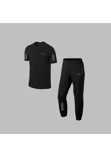 Büyük Beden Erkek Siyah Özel Supra Penye Kumaş Fermuarlı Şık Tshirt-Eşofman Seti (4xl- 10XL)
