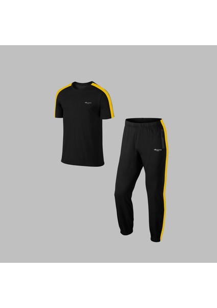 Büyük Beden Erkek Siyah Özel Supra Penye Kumaş Cep Detaylı Rahat Tshirt-Eşofman Seti (4xl- 10XL)