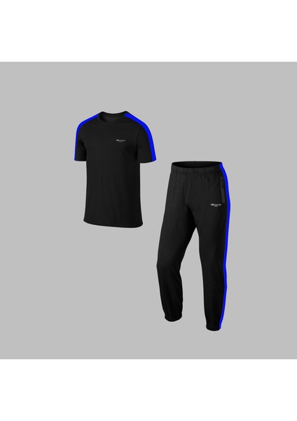 Erkek Siyah Özel Supra Penye Kumaş Cepli Rahat Günlük Tshirt-Eşofman Takımı S-3xl